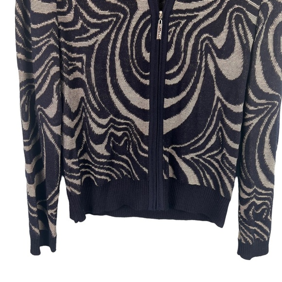 St John Sport Navy Blue Swirl Printed Wool Zip Up Jacket Size Small Casual - Picture 3 of 8